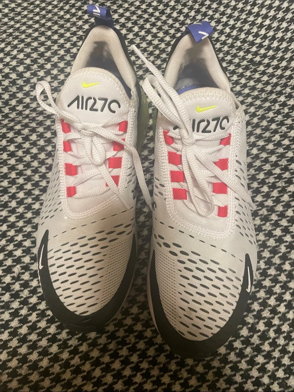 Nike Air Max 270 White Black Volt Shoes with Purple Pull Tab
